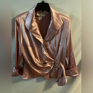 JR Nites by valiendo long sleeve collar Sz XLarge pink satin top
